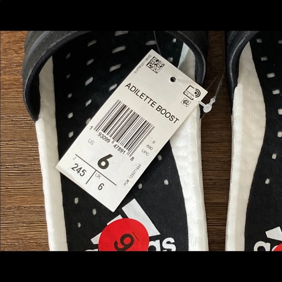 Adidas Adilette Boost Slides in Black and white - Picture 4 of 11